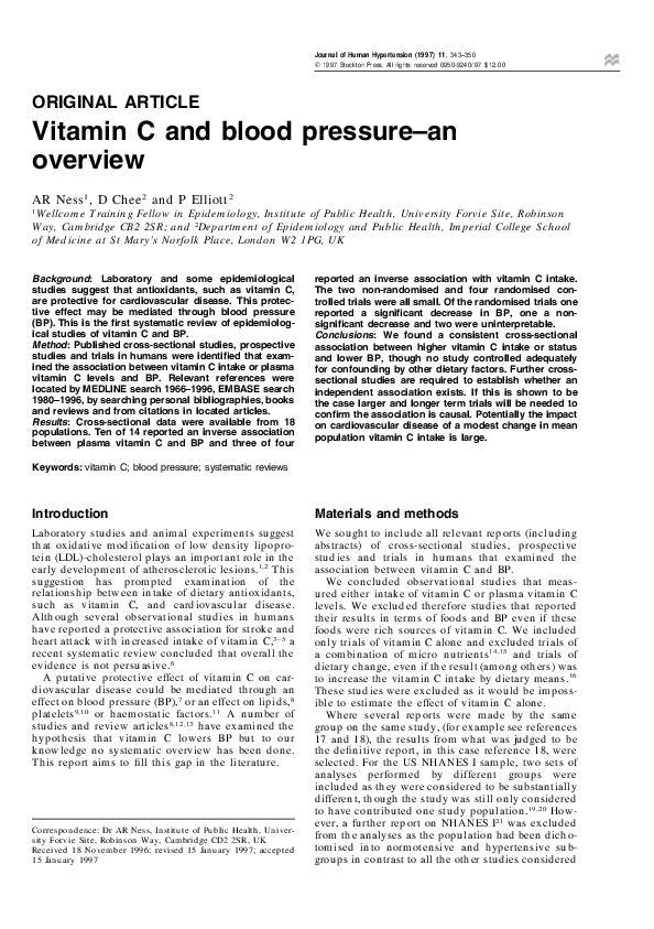 (PDF) Vitamin C and blood pressurean overview Daniel Chee Academia.edu