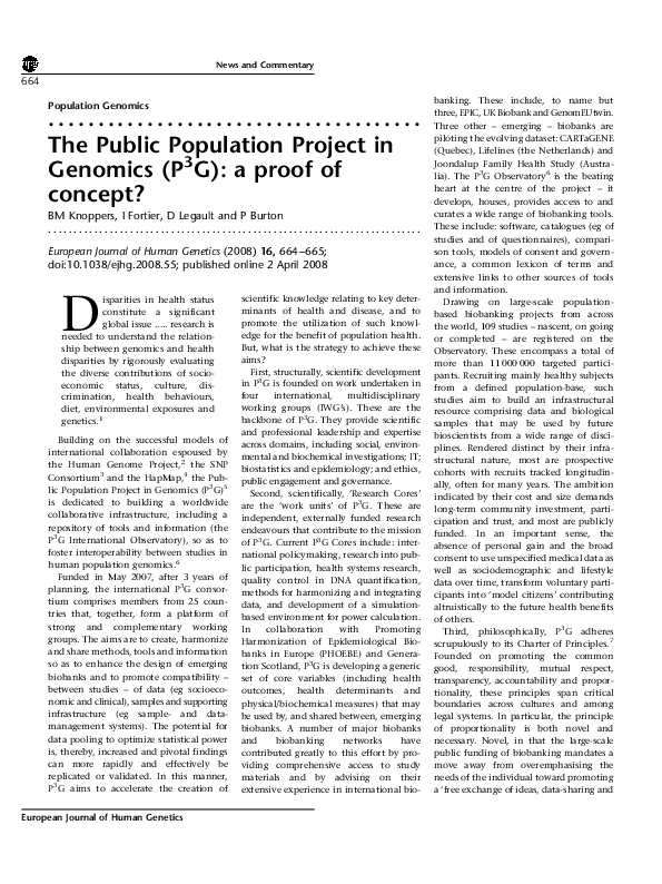 (PDF) Population Genomics: The Public Population Project in Genomics ...