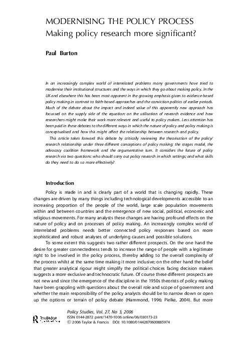 (PDF) Modernising the Policy Process