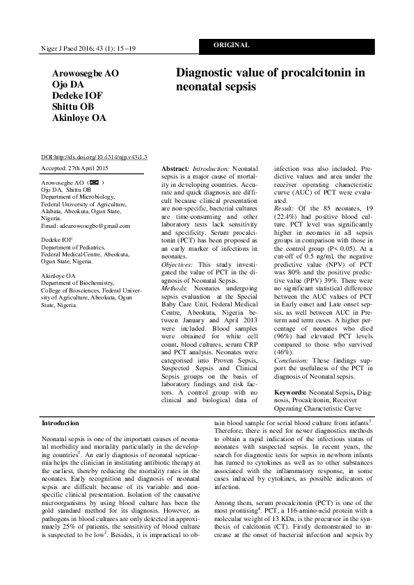 (PDF) Diagnostic value of procalcitonin in neonatal sepsis