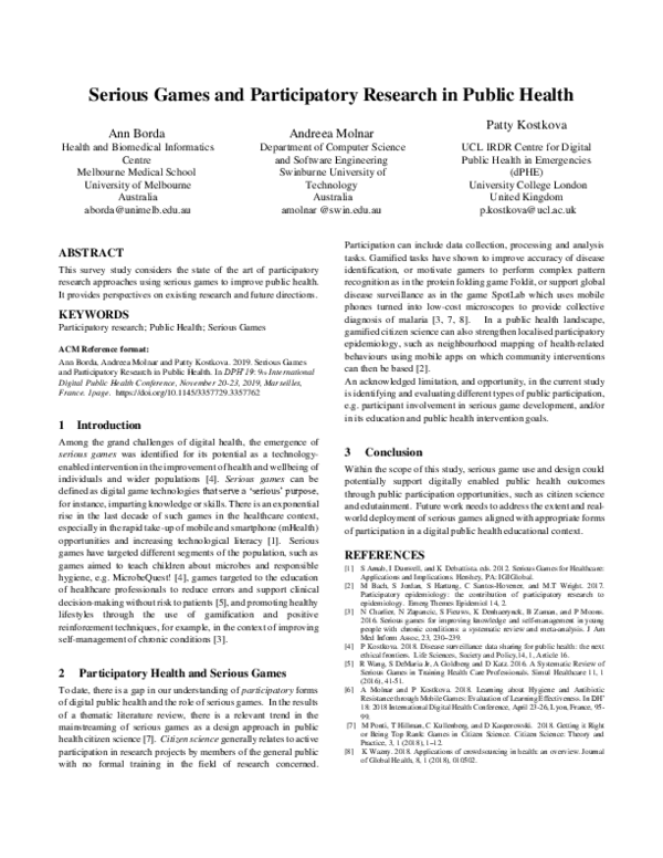 (PDF) Serious Games and Participatory Research in Public Health