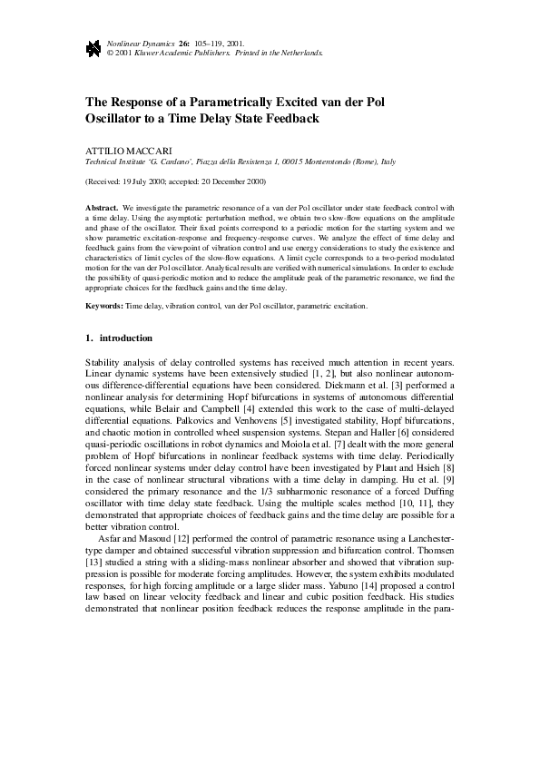 (PDF) The response of a parametrically excited van der Pol oscillator ...