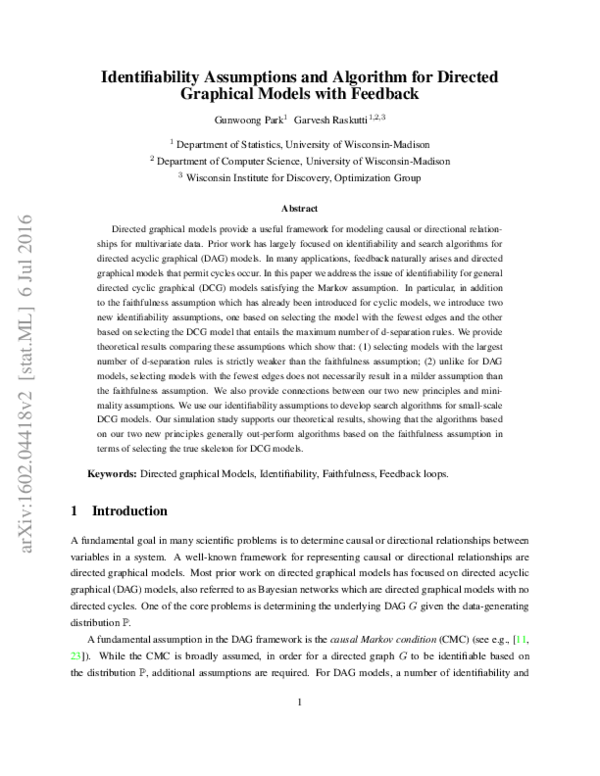 (PDF) Identifiability Assumptions and Algorithm for Directed Graphical ...