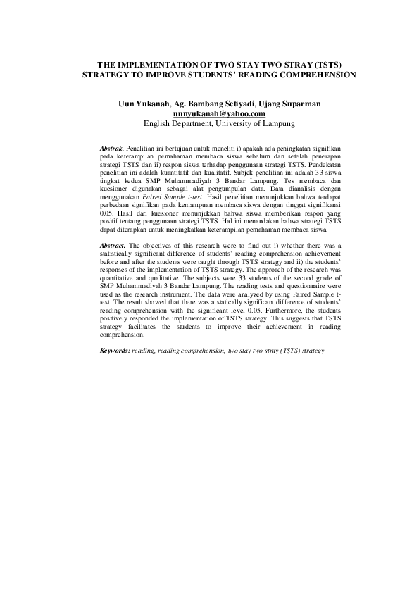 (PDF) The Implementation of Two Stay Two Stray (TSTS) Strategy to ...