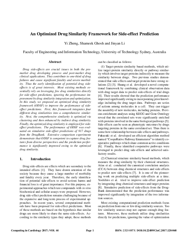 (PDF) An Optimized Drug Similarity Framework for Side-effect Prediction
