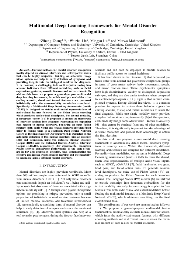 (PDF) Multimodal Deep Learning Framework for Mental Disorder Recognition