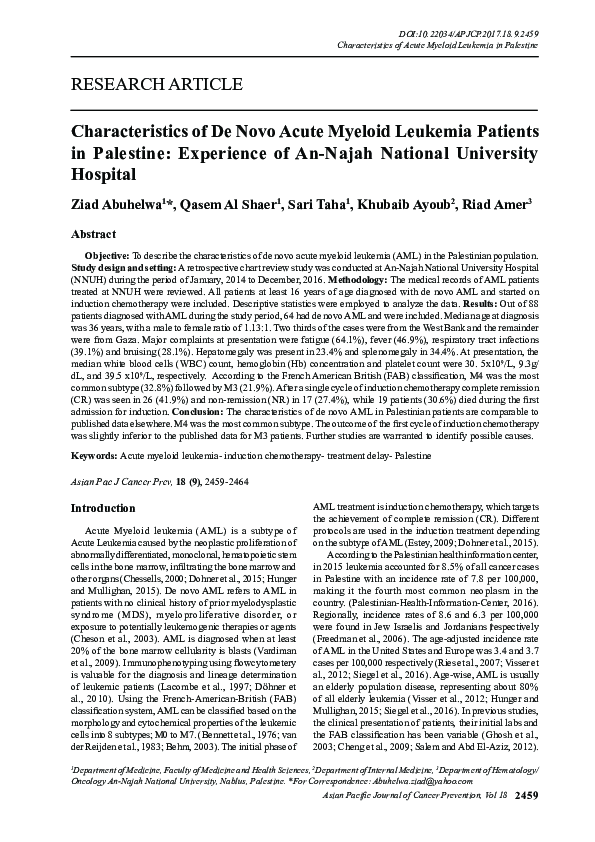(PDF) Characteristics of De Novo Acute Myeloid Leukemia Patients in ...