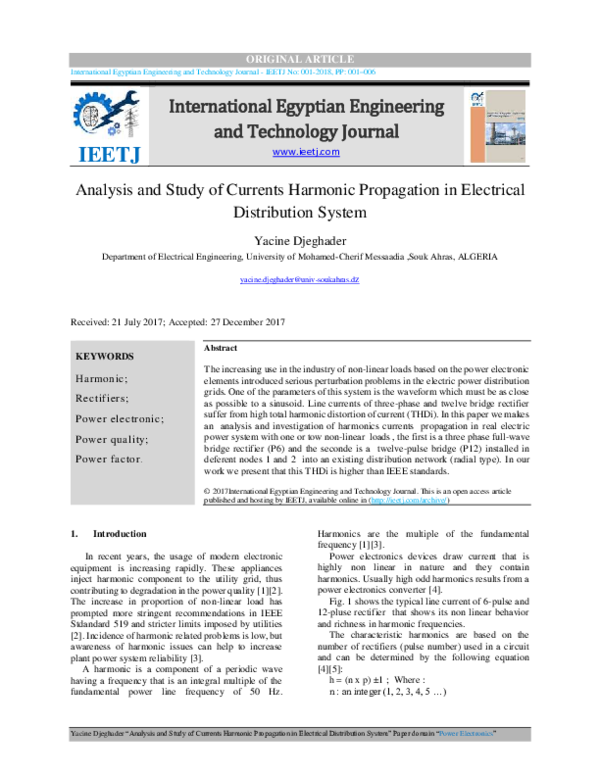 (PDF) Analysis and Study of Currents Harmonic Propagation in Electrical ...