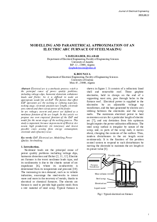 (PDF) Modelling and Parametrical Approximation of an Electric Arc ...