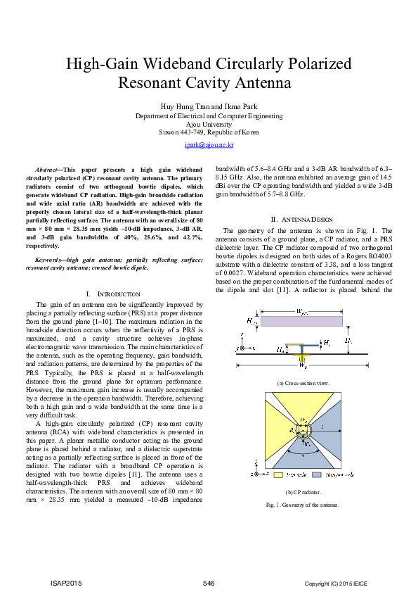 (PDF) High-gain wideband circularly polarized resonant cavity antenna