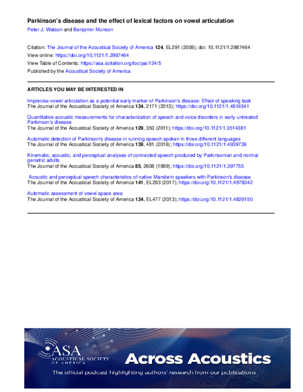 (PDF) Parkinson’s disease and the effect of lexical factors on vowel ...