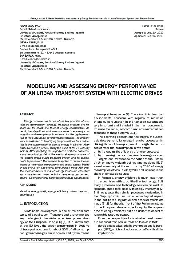 (PDF) Modelling and Assessing Energy Performance of an Urban Transport ...