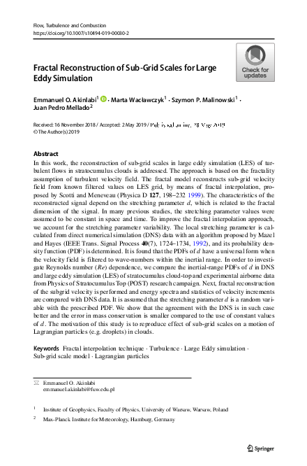 (PDF) Fractal Reconstruction of Sub-Grid Scales for Large Eddy Simulation