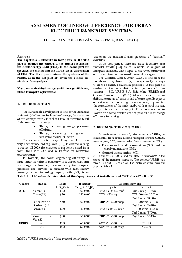 (PDF) Assesment of Energy Efficiency for Urban Electric Transport Systems