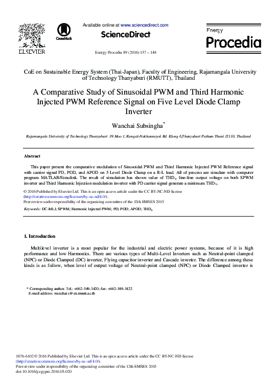 (PDF) A Comparative Study of Sinusoidal PWM and Third Harmonic Injected ...