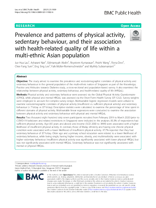 (PDF) Prevalence and patterns of physical activity, sedentary behaviour ...