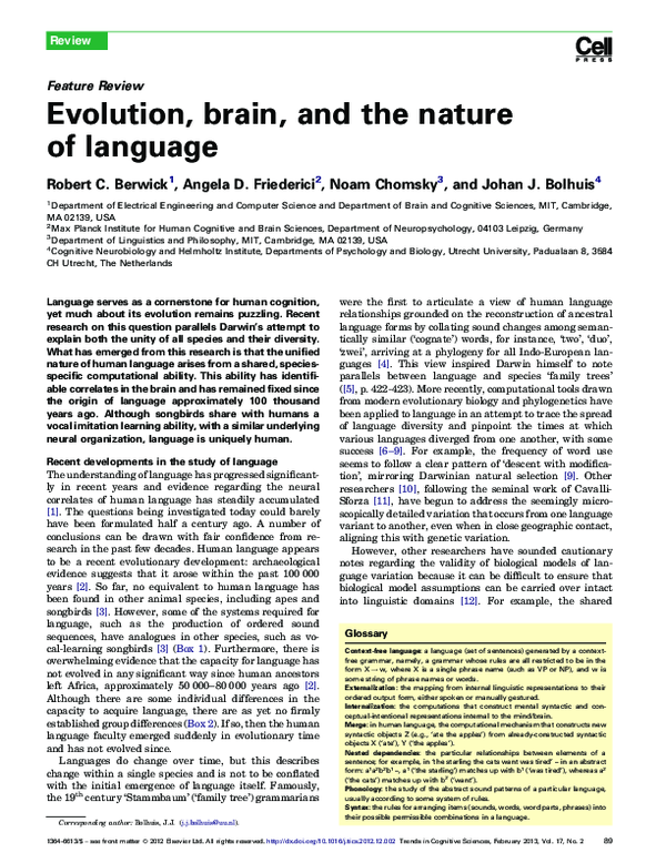 (PDF) Evolution, brain, and the nature of language
