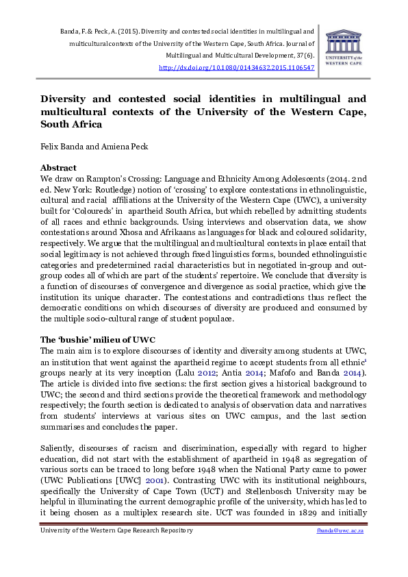 (PDF) Diversity and contested social identities in multilingual and ...