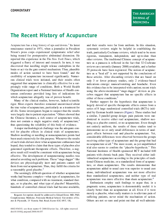 (PDF) The Recent History of Acupuncture edzard E Ernst Academia.edu