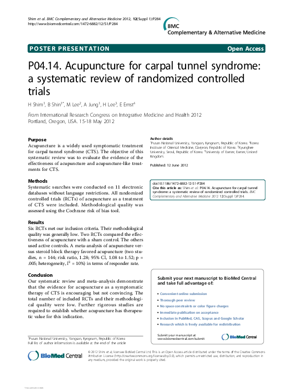 (PDF) Acupuncture for Carpal Tunnel Syndrome A Systematic Review of