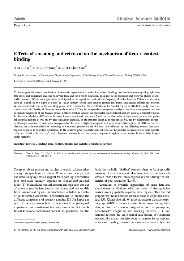 (PDF) Effects of encoding and retrieval on the mechanism of item ...
