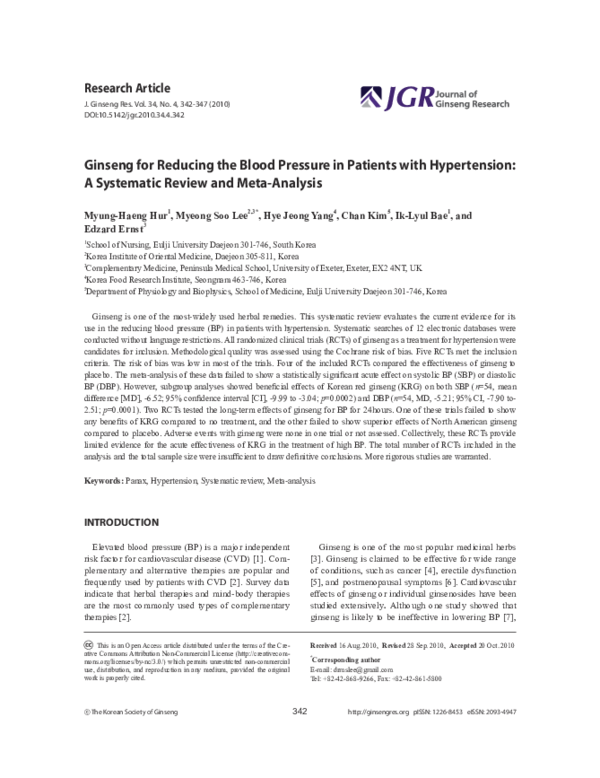 (PDF) Ginseng for reducing the blood pressure in patients with