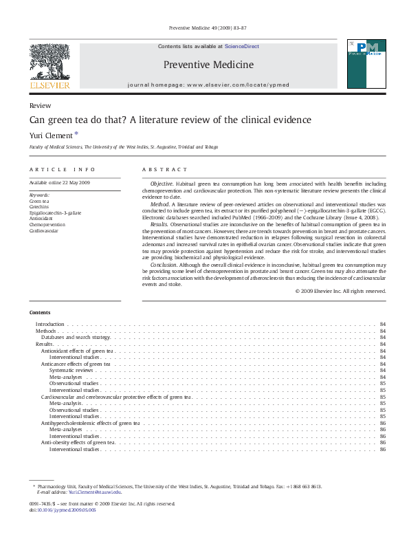 (PDF) Can green tea do that? A literature review of the clinical evidence