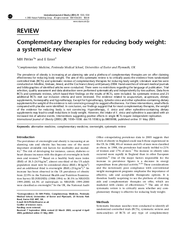(PDF) Complementary therapies for reducing body weight: a systematic review