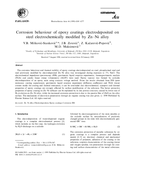 (PDF) Corrosion behaviour of epoxy coatings electrodeposited on steel ...
