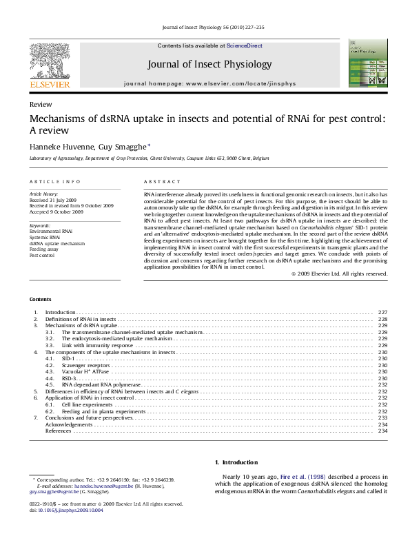 (PDF) Mechanisms of dsRNA uptake in insects and potential of RNAi for ...