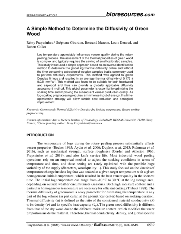 (PDF) A simple method to determine the diffusivity of green wood