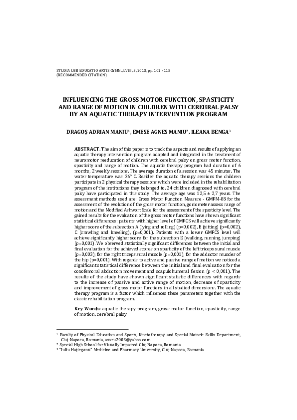 (PDF) Influencing the Gross Motor Function, Spasticity and Range of ...