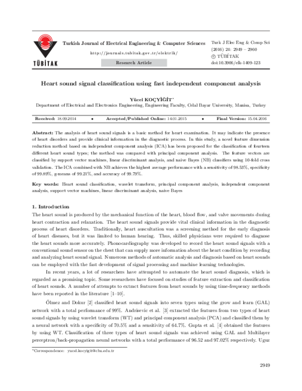 (PDF) Heart sound signal classification using fast independent ...