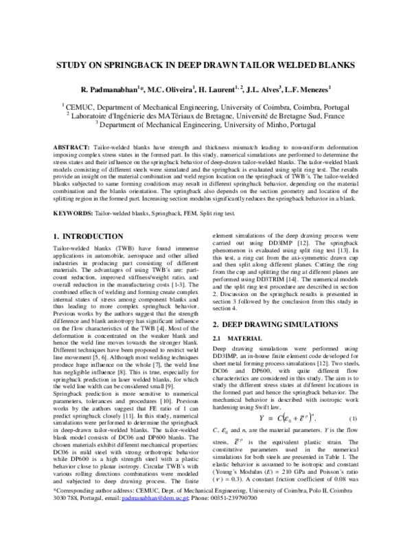 Pdf Study On Springback In Deep Drawn Tailor Welded Blanks