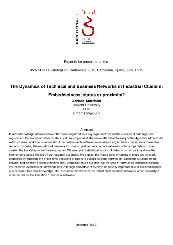 (PDF) The Dynamics of Technical and Business Networks in Industrial ...