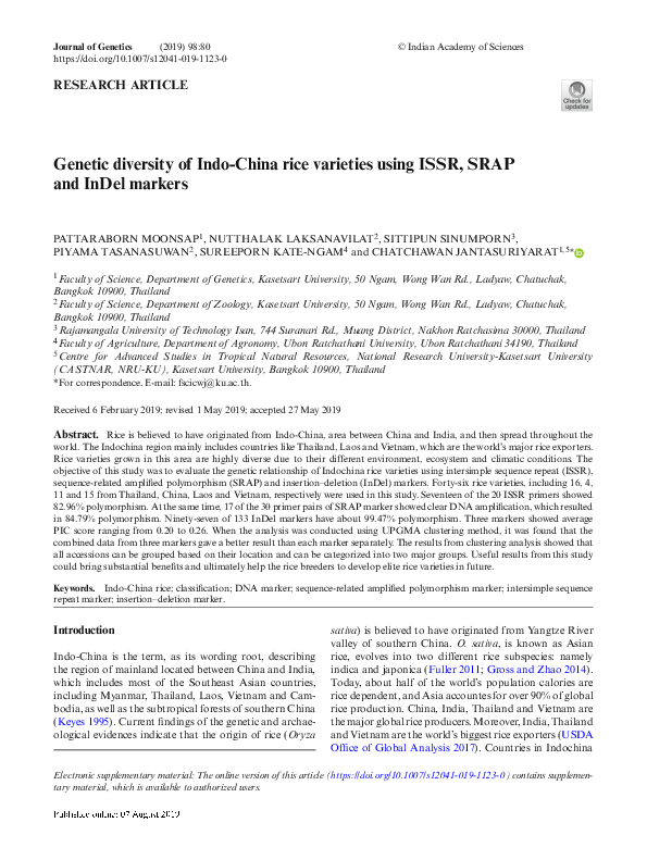 (PDF) Genetic diversity of Indo-China rice varieties using ISSR, SRAP ...