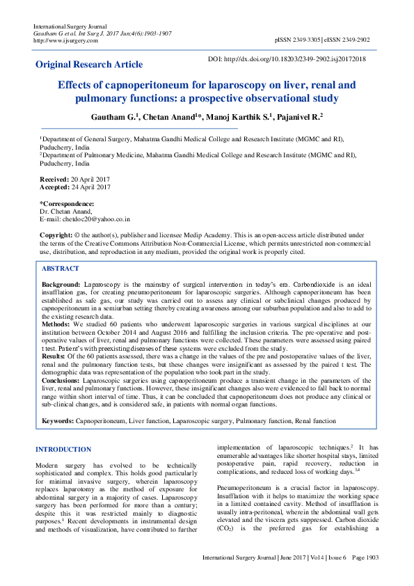 (PDF) Effects of capnoperitoneum for laparoscopy on liver, renal and ...