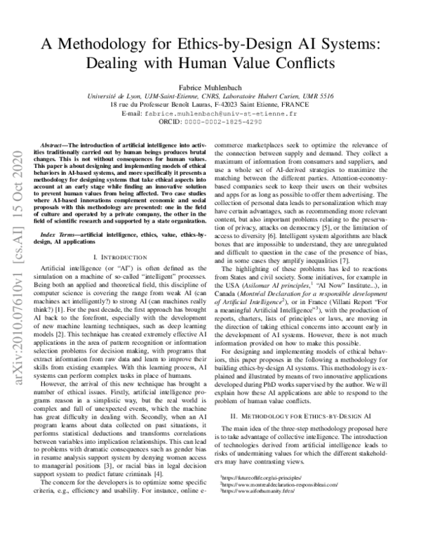 (PDF) A Methodology for Ethics-by-Design AI Systems: Dealing with Human ...