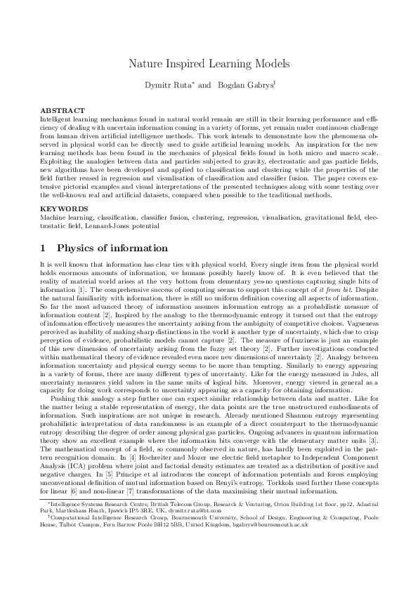 (PDF) Nature Inspired Learning Models