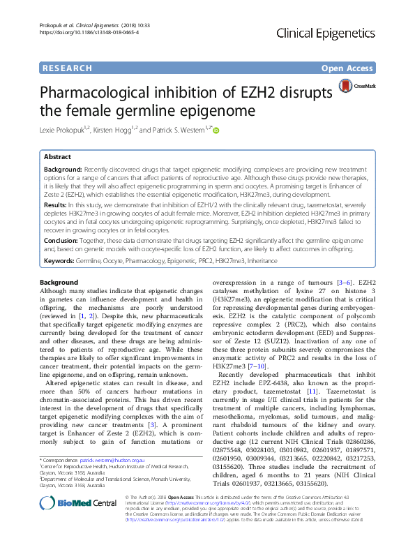 (PDF) Pharmacological inhibition of EZH2 disrupts the female germline ...
