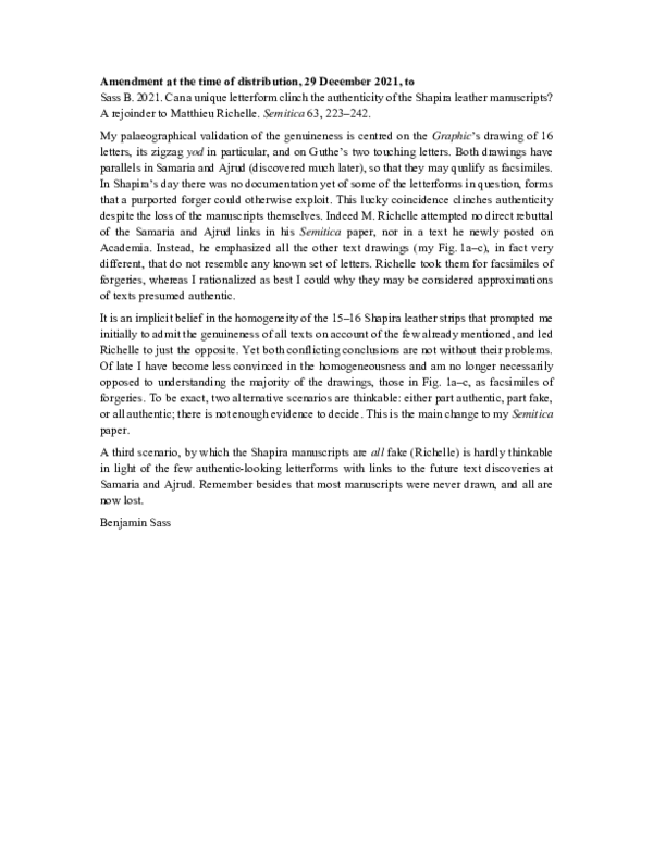(PDF) 2021. Amendment at the time of distribution, 29 December, to Sass ...