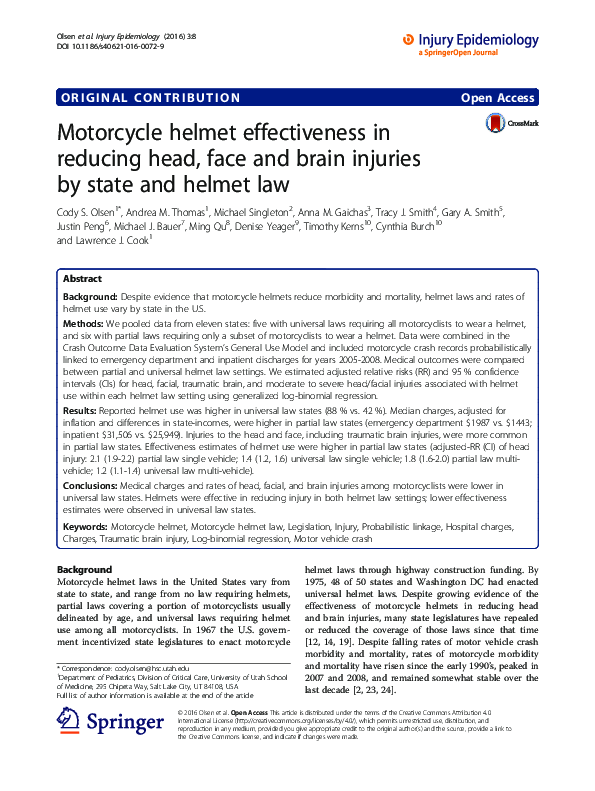 (PDF) Motorcycle helmet effectiveness in reducing head, face and brain