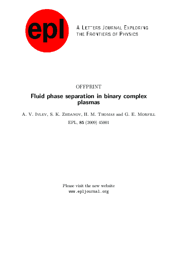 (PDF) Fluid phase separation in binary complex plasmas