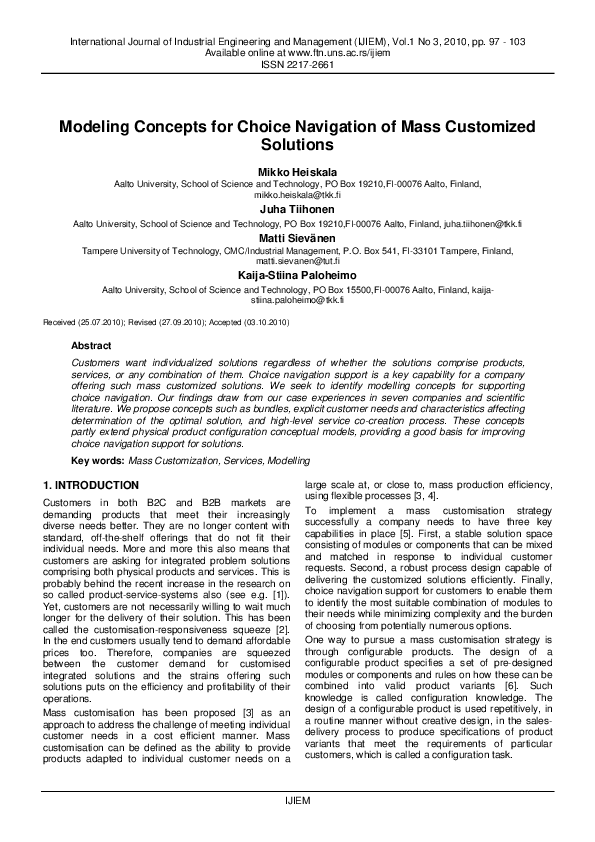 (PDF) Modeling Concepts for Choice Navigation of Mass Customized Solutions
