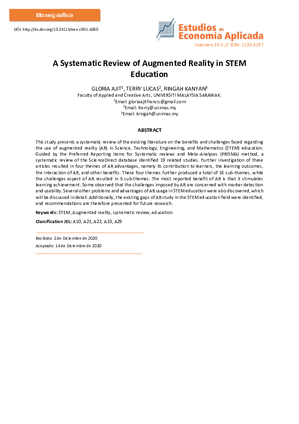 (PDF) A systematic review of augmented reality in STEM education