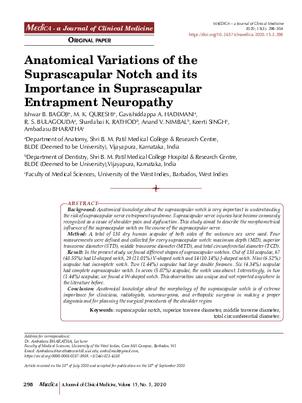 (PDF) Anatomical Variations of the Suprascapular Notch and its ...