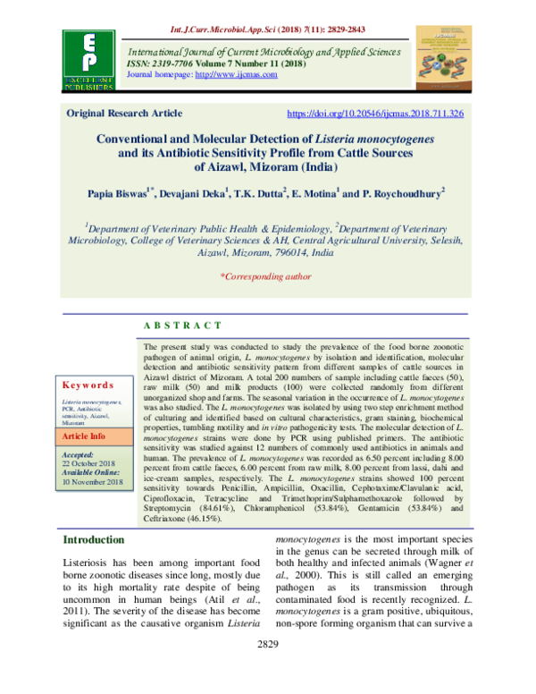 (PDF) Conventional and Molecular Detection of Listeria monocytogenes ...