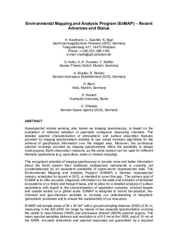 (PDF) The environmental mapping and analysis program (EnMAP) – Present ...