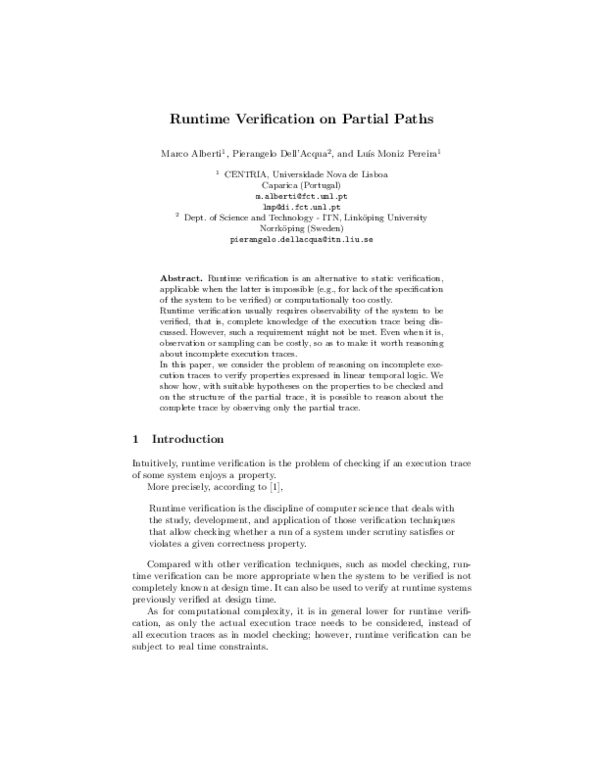 (PDF) Runtime Verification on Partial Paths