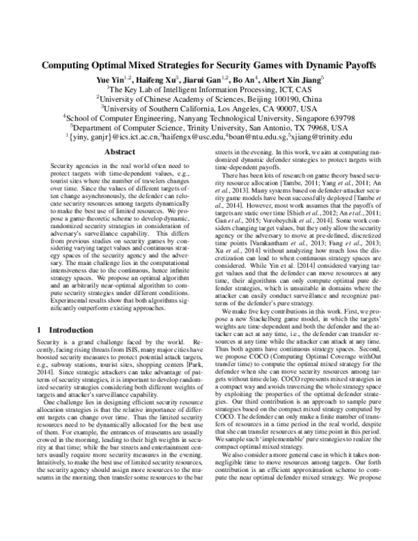 (PDF) Computing Optimal Mixed Strategies for Security Games with ...